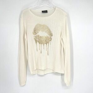 Wooden Ships Sweater Womens S/M Lips Knit White Beach Boho Relaxed Whimsical